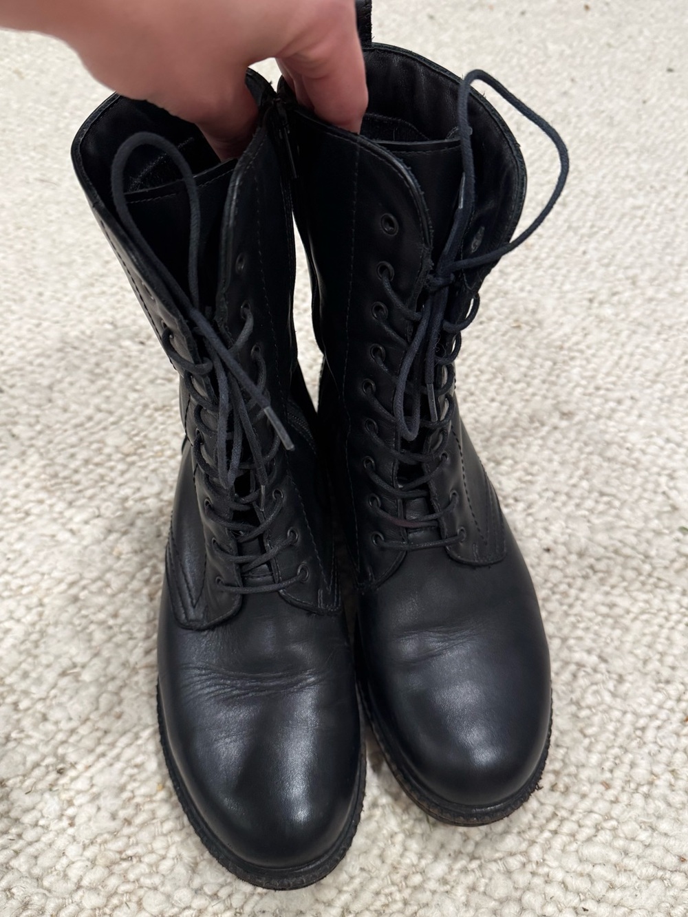 La CANADIENNE Black Lace-Up Leather Combat Boots - Waterproof